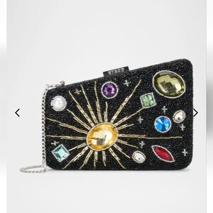 NWT STAUD CARMELLA Convertible Beaded Clutch Bag w/Strap in Black Celestial-$395